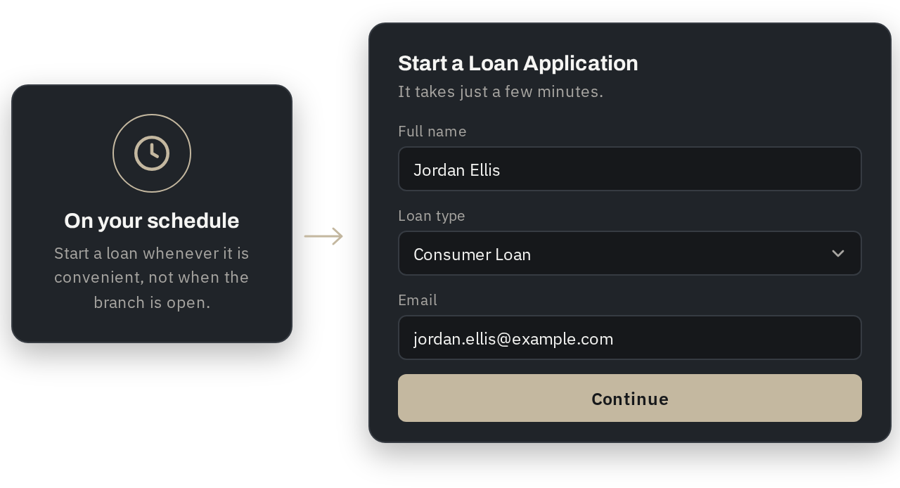 Illustration: a customer starting a loan application online on their own schedule.